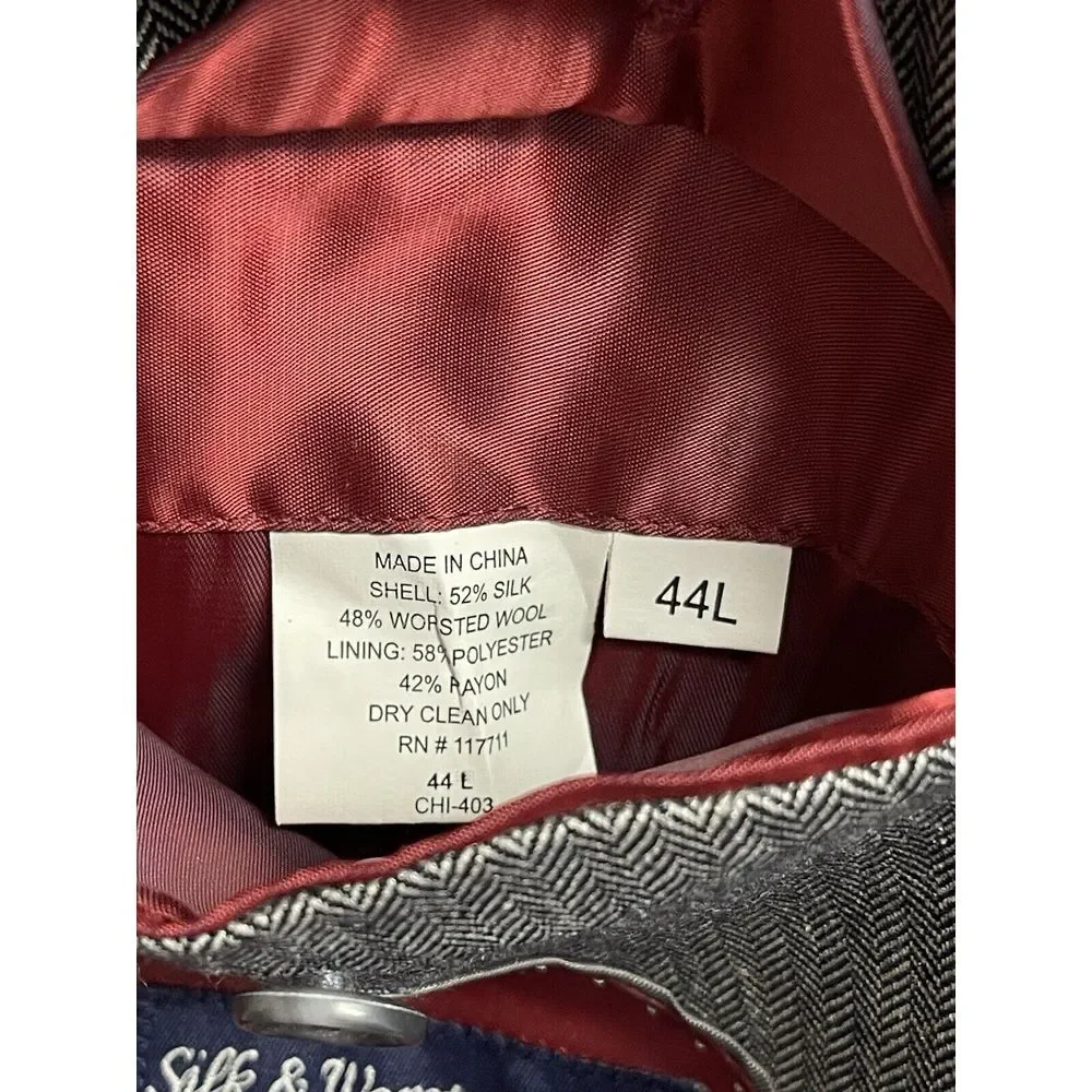 Alan Flusser Men's Blazer 44L Sport Coat Jacket Gray Herringbone Wool/Silk Blend